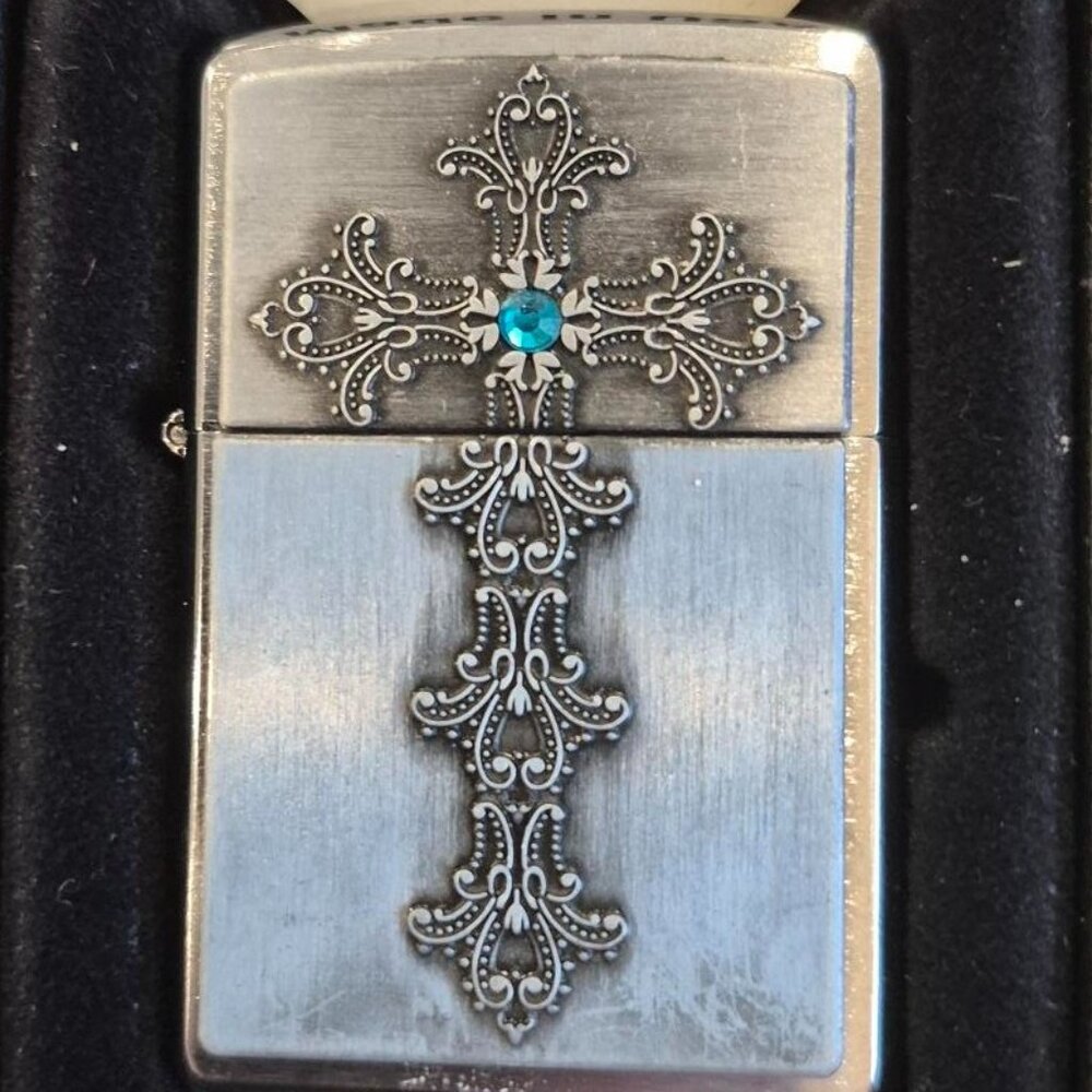 Sharp Jeweled Cross Emblem Zippo Lighter